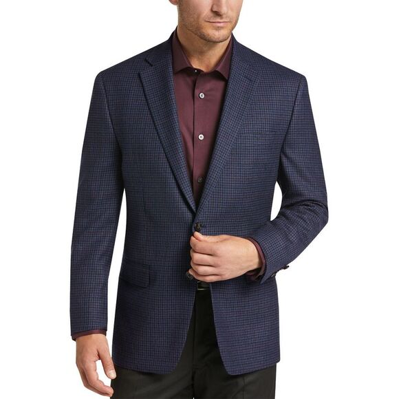 Lauren Ralph Lauren Mens UltraFlex Classic-Fit Check Sport Coat 44 Regular Navy